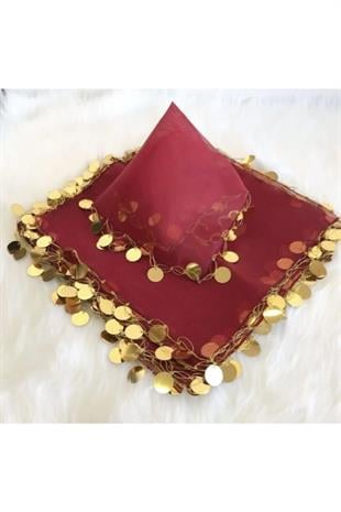1adet-oyalı Elişi Halay Mendil - Bordo&gold