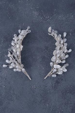 2-Piece Set Pearl and Crystal Beaded Bridal Hair Accessory Handmade Bridal Tiara Hair Clip Engagement and Wedding Set