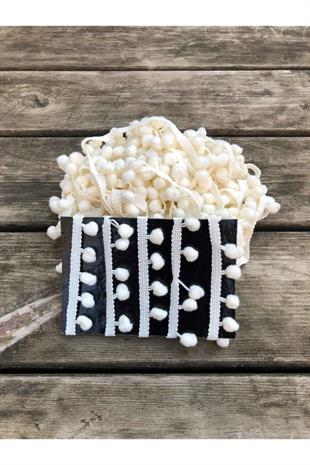 3 Metre Krem Şerit Ponpon