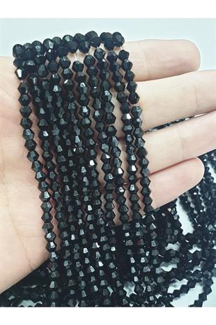 4mm Piramit Siyah Kristal Boncuk (10 DİZİ)