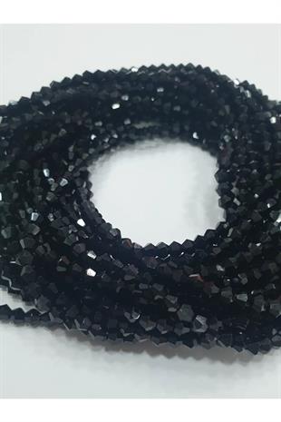 4mm Piramit Siyah Kristal Boncuk (10 DİZİ)