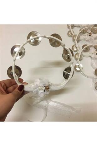 5 Adet Beyaz Çiçeklerle Süslenmiş Nedime Tefi Düğün Ve Kına Için Plastik Tef 1