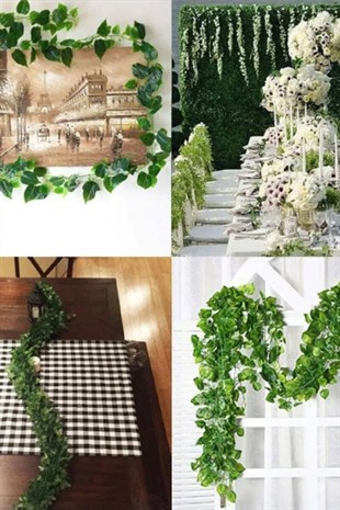 6 Adet Yeşil Yapraklı Yapay Sarmaşık Çiçek 2 Metre