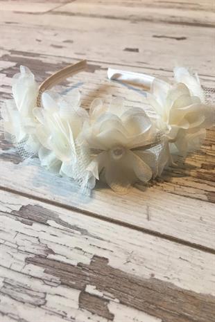 7 Flower Cream Color Satin Coated Girls Frıda Party and Special Day Crown