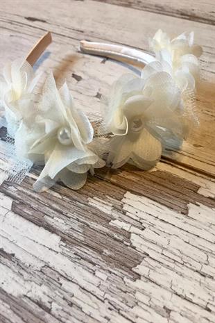 7 Flower Cream Color Satin Coated Girls Frıda Party and Special Day Crown