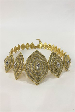 فستان سهرة بقلاوة بحزام حجري