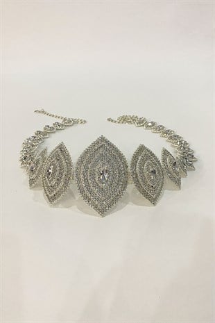 فستان سهرة بقلاوة بحزام حجري