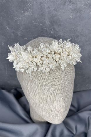 Açelya Yoğun İşlemeli Mineli Seç Ve Tüban Aksesuarı Gelin Tacı