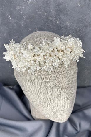Açelya Yoğun İşlemeli Mineli Seç Ve Tüban Aksesuarı Gelin Tacı