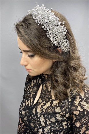 Light Gray Pollux Crystal Stone Henna and Bridal Crown