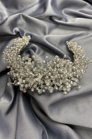 Light Gray Pollux Crystal Stone Henna and Bridal Crown