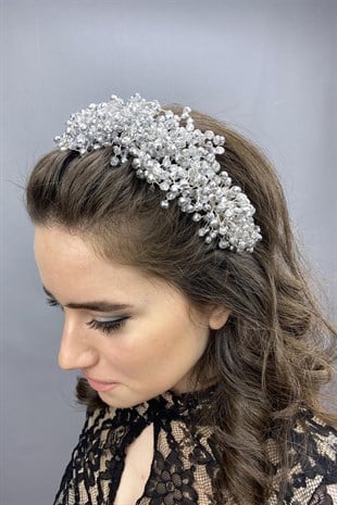 Light Gray Pollux Crystal Stone Henna and Bridal Crown