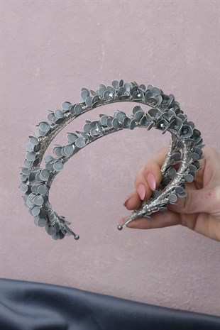 Light Gray Water Enamel Beaded Bridal Henna Crown