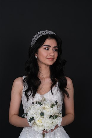 Light Gray Water Enamel Beaded Bridal Henna Crown