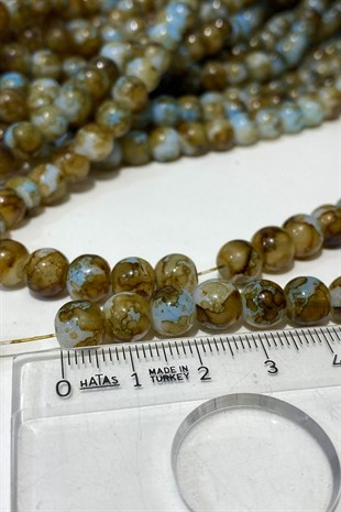 Açık Kahve Desenli Dizi Cam Boncuk 8 mm