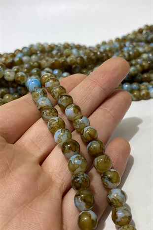 Açık Kahve Desenli Dizi Cam Boncuk 8 mm