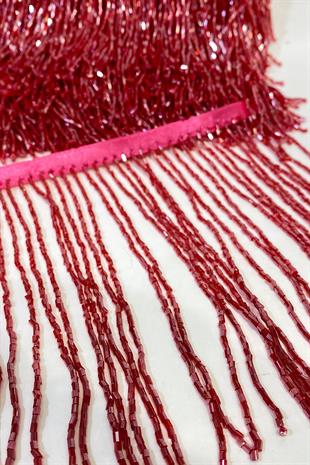 Açık Kırmızı Boncuklu 15 cm Saçak Püskül