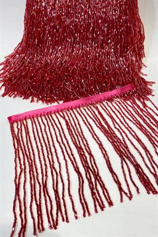 Açık Kırmızı Boncuklu 15 cm Saçak Püskül