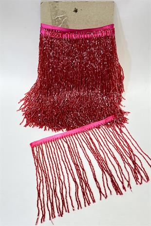 Açık Kırmızı Boncuklu 15 cm Saçak Püskül