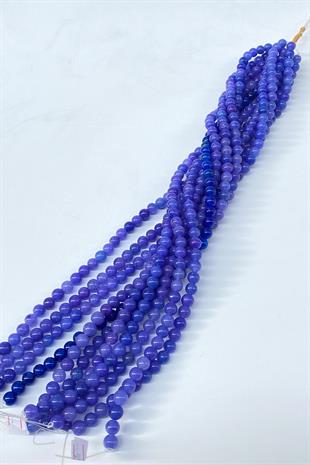 Açık Mavi Ceyt Doğal Taş Dizi Küre Kesim 8 mm