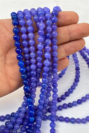 Açık Mavi Ceyt Doğal Taş Dizi Küre Kesim 8 mm