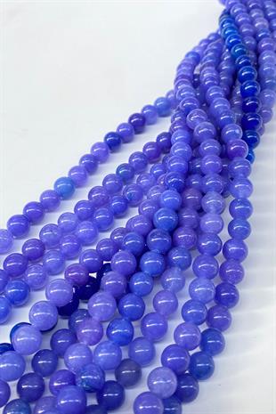 Açık Mavi Ceyt Doğal Taş Dizi Küre Kesim 8 mm