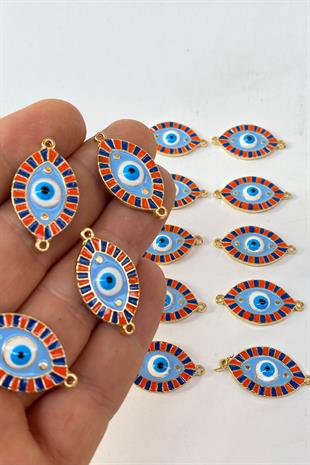 Light Blue Double Sided Enamel Colored Evil Eye Beads Bracelet Beads