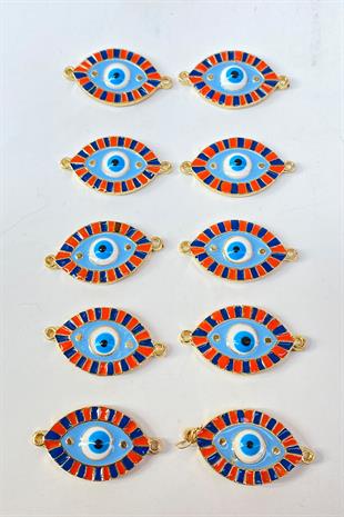 Light Blue Double Sided Enamel Colored Evil Eye Beads Bracelet Beads