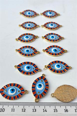 Light Blue Double Sided Enamel Colored Evil Eye Beads Bracelet Beads