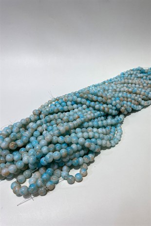 Açık Mavi Desenli Dizi Cam Boncuk 8 mm