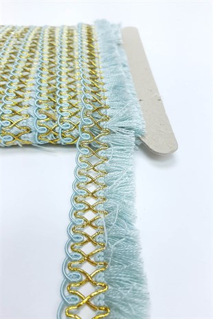 شريط أزرق فاتح مزين بشراشيب 3 سم