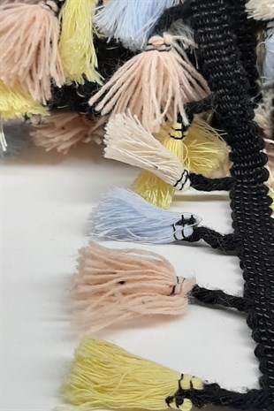 Açık Mavi Pudra Sarı Pamuk Saçak Püskül