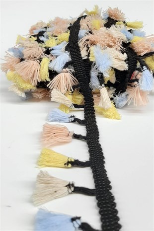 Açık Mavi Pudra Sarı Pamuk Saçak Püskül