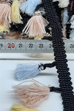 Açık Mavi Pudra Sarı Pamuk Saçak Püskül