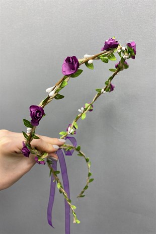 Açık Mor Kagıt Güllü Yapraklı Nedime Tacı ve Hediyelik Çocuk Tacı