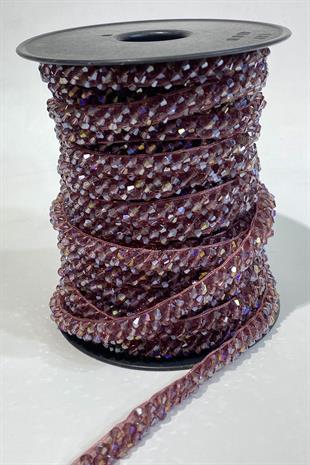 Açık Mor Kristal Boncuk İşlemeli Şerit