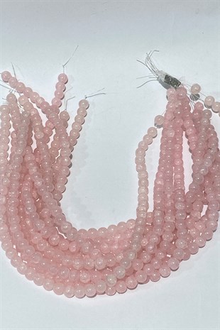 Açık Pembe Desenli Dizi Cam Boncuk 8 mm