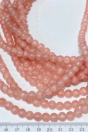 Açık Pudra Desenli Dizi Cam Boncuk 8 mm