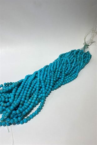 Açık Turkuaz Desenli Dizi Cam Boncuk 8 mm