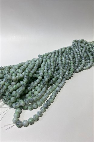 Açık Yeşil Desenli Dizi Cam Boncuk 8 mm