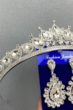 Ade Model Gelin Tacı ve Damla Küpe Seti