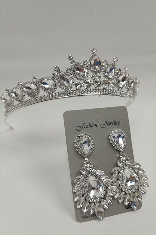 Ade Model Gelin Tacı Ve Damla Mekik Taşlı Küpe