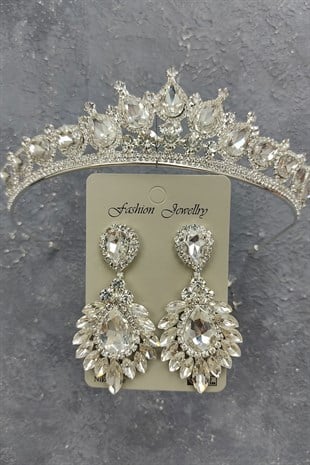 Ade Model Gelin Tacı Ve Damla Mekik Taşlı Küpe