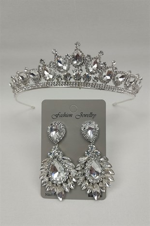 Ade Model Gelin Tacı Ve Damla Mekik Taşlı Küpe