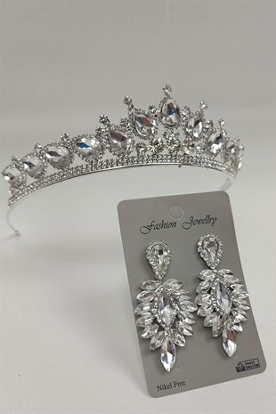 Ade Model Gelin Tacı Ve Damla Taşlı Küpe