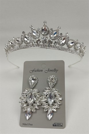 Ade Model Gelin Tacı Ve Damla Taşlı Küpe