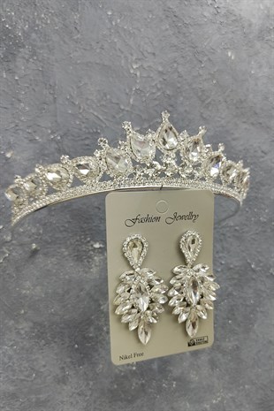 Ade Model Gelin Tacı Ve Damla Taşlı Küpe