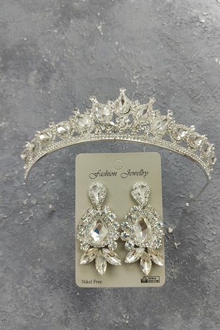 Ade Model Gelin Tacı Ve Mekik Damla Taşlı Küpe