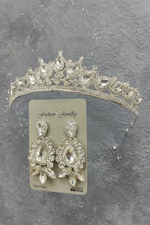 Ade Model Gelin Tacı Ve Mekik Damla Taşlı Küpe