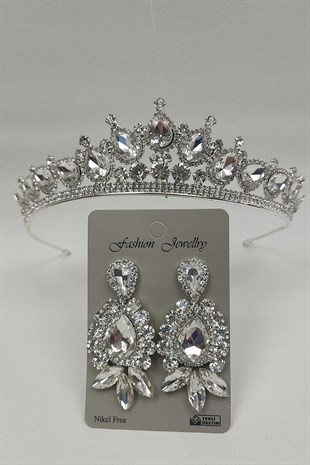 Ade Model Gelin Tacı Ve Mekik Damla Taşlı Küpe